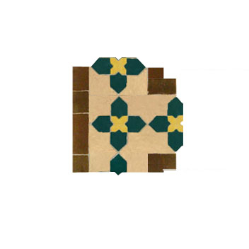 Mosaic House Moroccan tile Kmarsoun C T Corner 14-19-24-16 Natural, Unglazed, Terracotta Brown Sea Green Gold  zellige, mosaic, zellij, border, glaze, traditional 